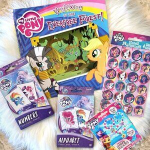 My Little Pony Alphabet/Number Cards, Book, Stickers, & Charm Bracelet Bundle